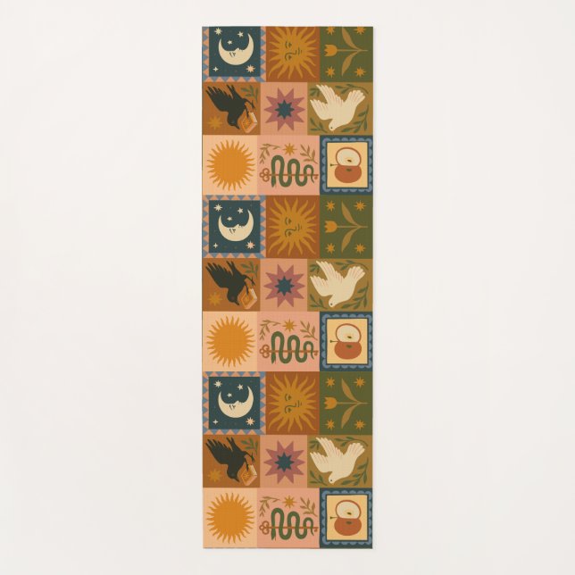 Tapete De Yoga Boho Celestial | Sol e Lua Retrospectiva (Frente)