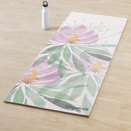 Tapete De Yoga Boho Floral Fofo Rosa Verde Personalizado