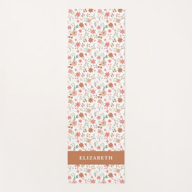 Tapete De Yoga Boho Floral Terracotta Moderno Personalizado (Frente)