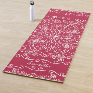 Tapete De Yoga Boho Magenta Vermelho Cor-de-Rosa Mandala Elegante