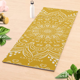 Tapete De Yoga Boho Mandala Linda Mostarda Monograma Amarelo
