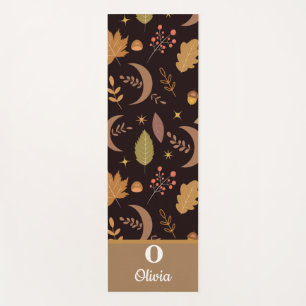 Tapete De Yoga Boho Moon com folhas de outono monograma