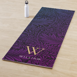 Tapete De Yoga Boho Roxo Botânico Dourado Monograma Nome