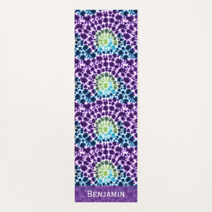 Tapete De Yoga Boho Roxo Verde Turquesa Padrão Tie-Dye