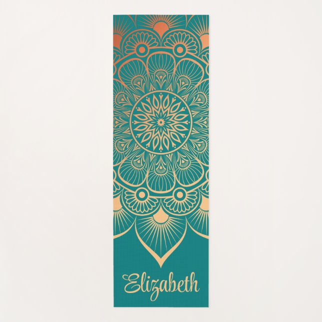 Tapete De Yoga Boho Turquoise Mandala Nome Personalizado Yoga Mat (Frente)