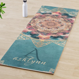 Tapete De Yoga Boho Watercolor Nebula Flor Dourada Mandala Yogi