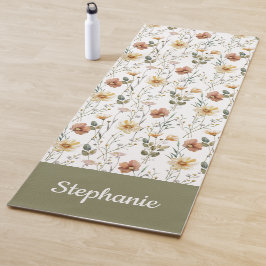 Tapete De Yoga Boho Wildflower Watercolor Custom Name