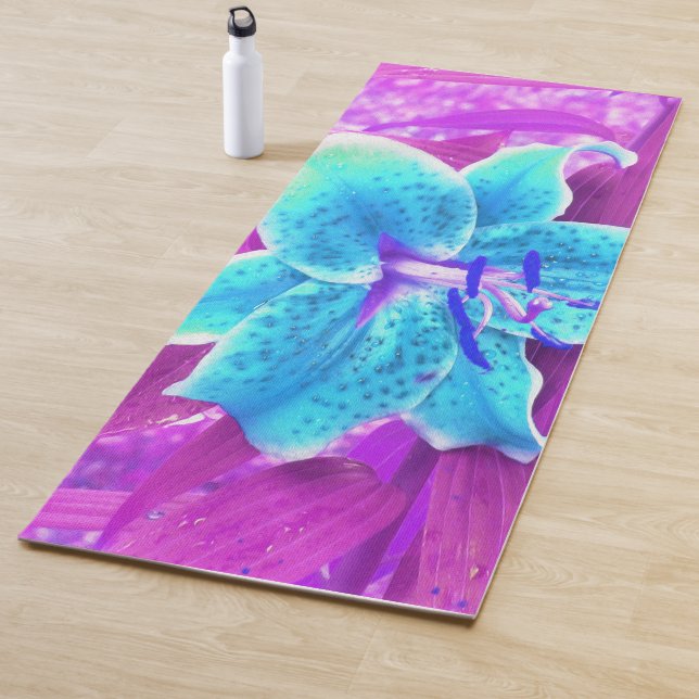 Tapete De Yoga Bonito Aqua Blue Stargazer Lily em Roxo (In Situ)