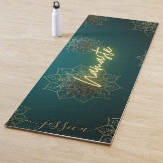 Tapete De Yoga Bonito nome Dourado e verde Mandala