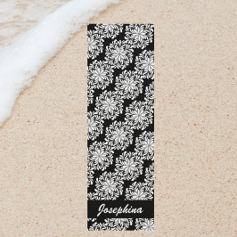 Tapete De Yoga Bonito Padrão Floral de Mandala Preto Nome Persona