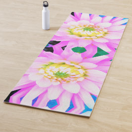 Tapete De Yoga Bonito rosa, branco e amarelo Cactus Dahlia Macro