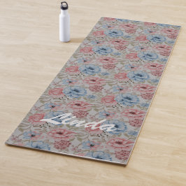 Tapete De Yoga Bonito Rosa E Azul FlorAL