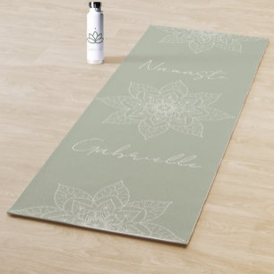 Tapete De Yoga Bonito Sage Verde Elegante Mandala Namaste Pessoal