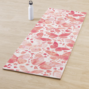 Tapete De Yoga Borboleta Aquarela Rosa