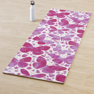 Tapete De Yoga Borboleta Aquarela Rosa