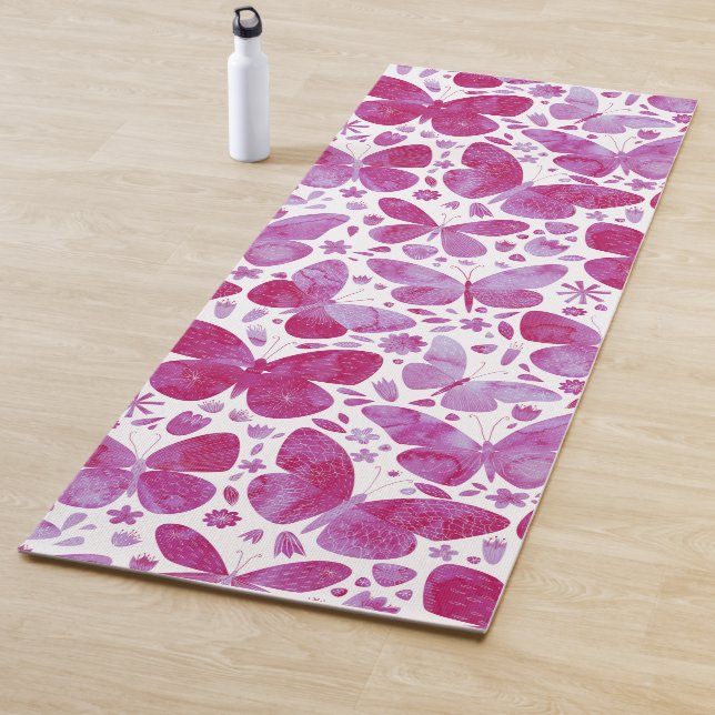 Tapete De Yoga Borboleta Aquarela Rosa (In Situ)