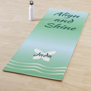 Tapete De Yoga Borboleta básica com ondas - verdes macios