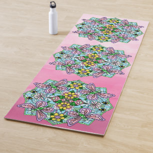 Tapete De Yoga Borboleta de Arte desenhada à mão Mandala Purple C