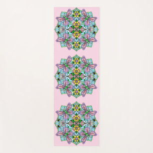 Tapete De Yoga Borboleta Floral rosa e azul Mandala