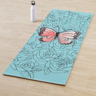 Tapete De Yoga Borboleta Rosa E Arte    Rosa-