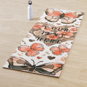 Tapete De Yoga Borboletas, Corações e Flores Personalizadas do La