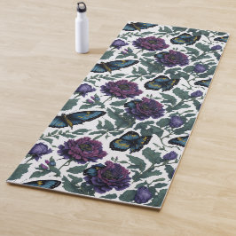 Tapete De Yoga Borboletas florais magenta púrpura de ameixa de vi
