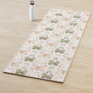 Tapete De Yoga Borboletas Rosa Bege Verde Menta 