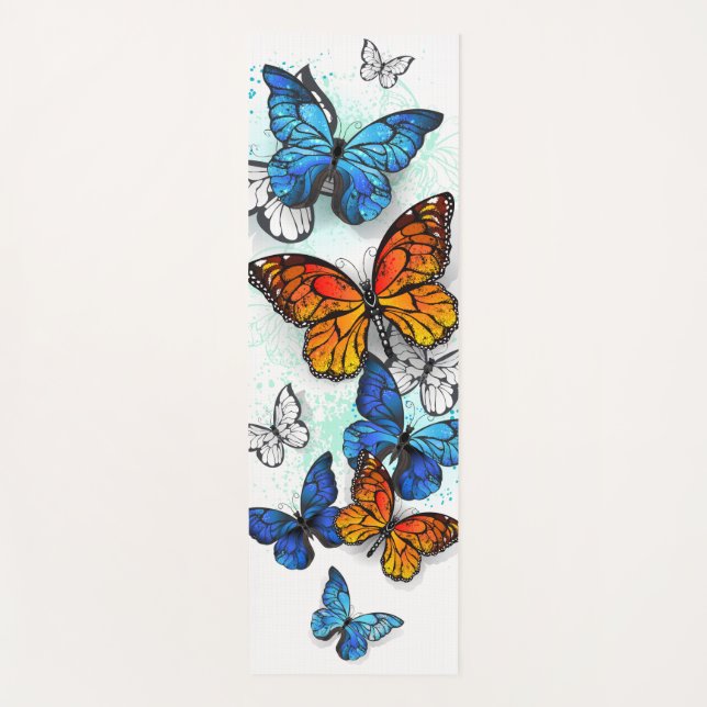 Tapete De Yoga Borboletas voadoras Morpho e Monarca (Frente)