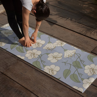 Tapete De Yoga Botânica azul, cottagecore floral