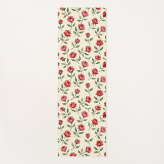 Tapete de Yoga Botânico de Rosas Vermelhas em Aqua