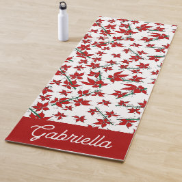 Tapete De Yoga Botânico floral vermelho de Natal