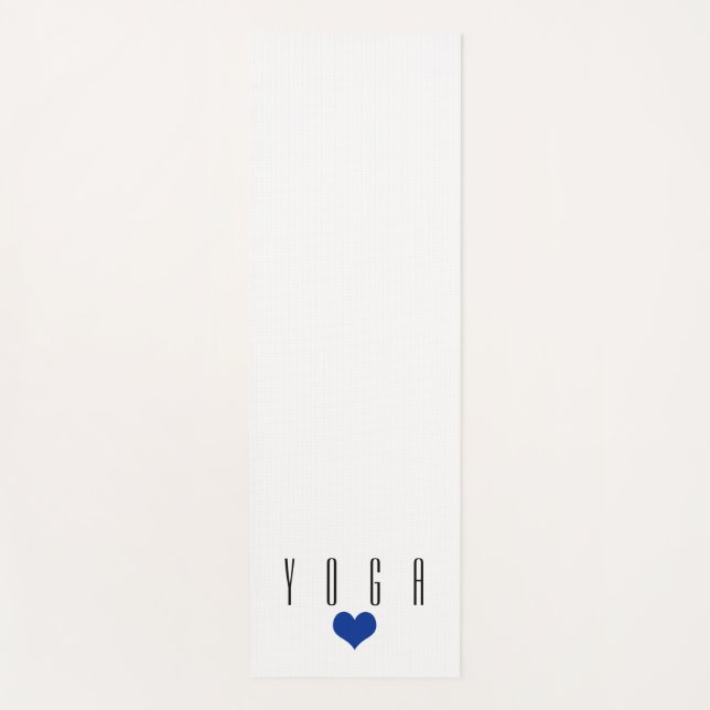 Tapete De Yoga Branco com Coração Azul de Texto Preto (Frente)