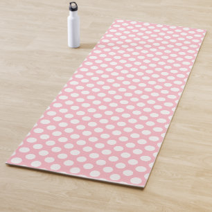 Tapete De Yoga Branco em Bolinhas de tamanho grande cor-de-rosa