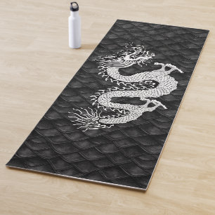 Tapete De Yoga Branco Negro Dragão Chinês