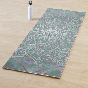 Tapete De Yoga Brilho Iridescente Mandala Boho Chic Academia