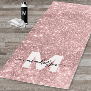 Tapete De Yoga Brilho Rosa Dourado Rosa Menina Monograma Nome