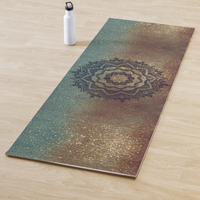 Tapete De Yoga Bronze e Shimmery Verde Mandala Yoga Mat (In Situ)