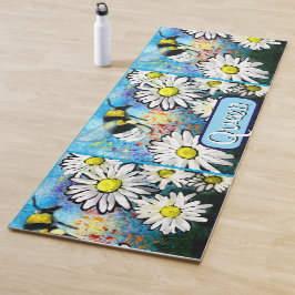 Tapete De Yoga Bumble Bee Whimsical em Daisies Personalizado