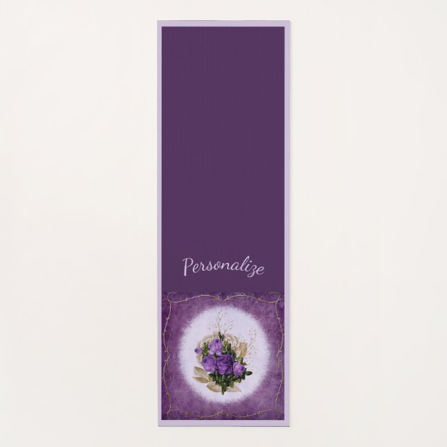 Tapete De Yoga Buquê Floral Roxo Elegante Yoga Namaste (Frente)