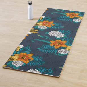 Tapete De Yoga Buquê tropical em azul
