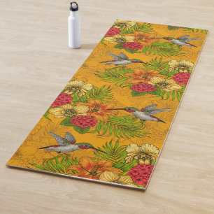 Tapete De Yoga Buquês tropicais e beija-flores 2
