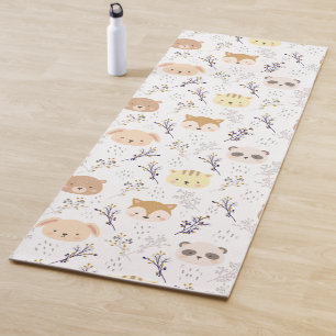 Tapete De Yoga Cabeça Animal Adorável E Padrão Floral