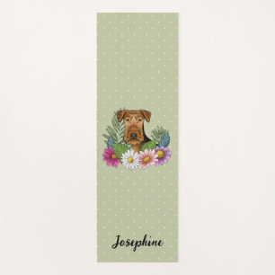 Tapete De Yoga Cabeça de Cão Terrier Airedale Flores Coloridas Ve