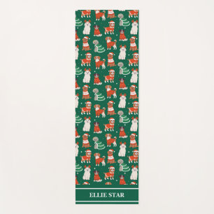 Tapete De Yoga Cachorros de Natal Verdes Menina Personalizada