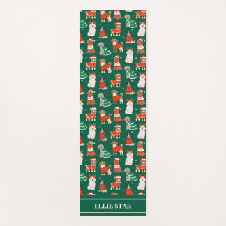 Tapete De Yoga Cachorros de Natal Verdes Menina Personalizada