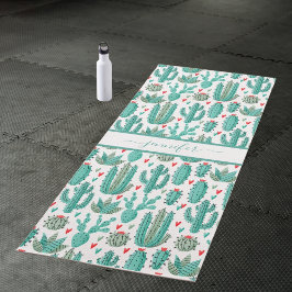 Tapete De Yoga Cacto caprichoso padrão monograma verde branco
