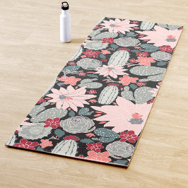 Tapete De Yoga Cactus Succults Vegetais Rosa Mint Marrom
