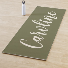 Tapete De Yoga Caligrafia Minimalista Nome Personalizado Olive 