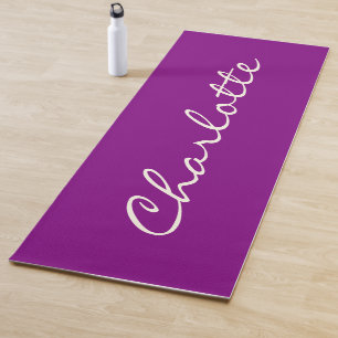 Tapete De Yoga Caligrafia Moderna Minimalista Roxa Personalizada