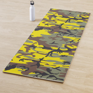 Tapete De Yoga Camuflagem Amarela e Marrom, Militar, Exército